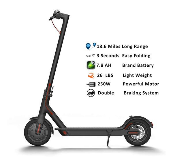 250W Powerful Electric Scooters, 18.6 Miles Long Range, Easy Fold-n-Carry Design, Ultra Light Weight